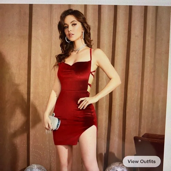 Bodycon Dress Red Velvet Dress Shein Shein Red Dress Tank Square - Main Image